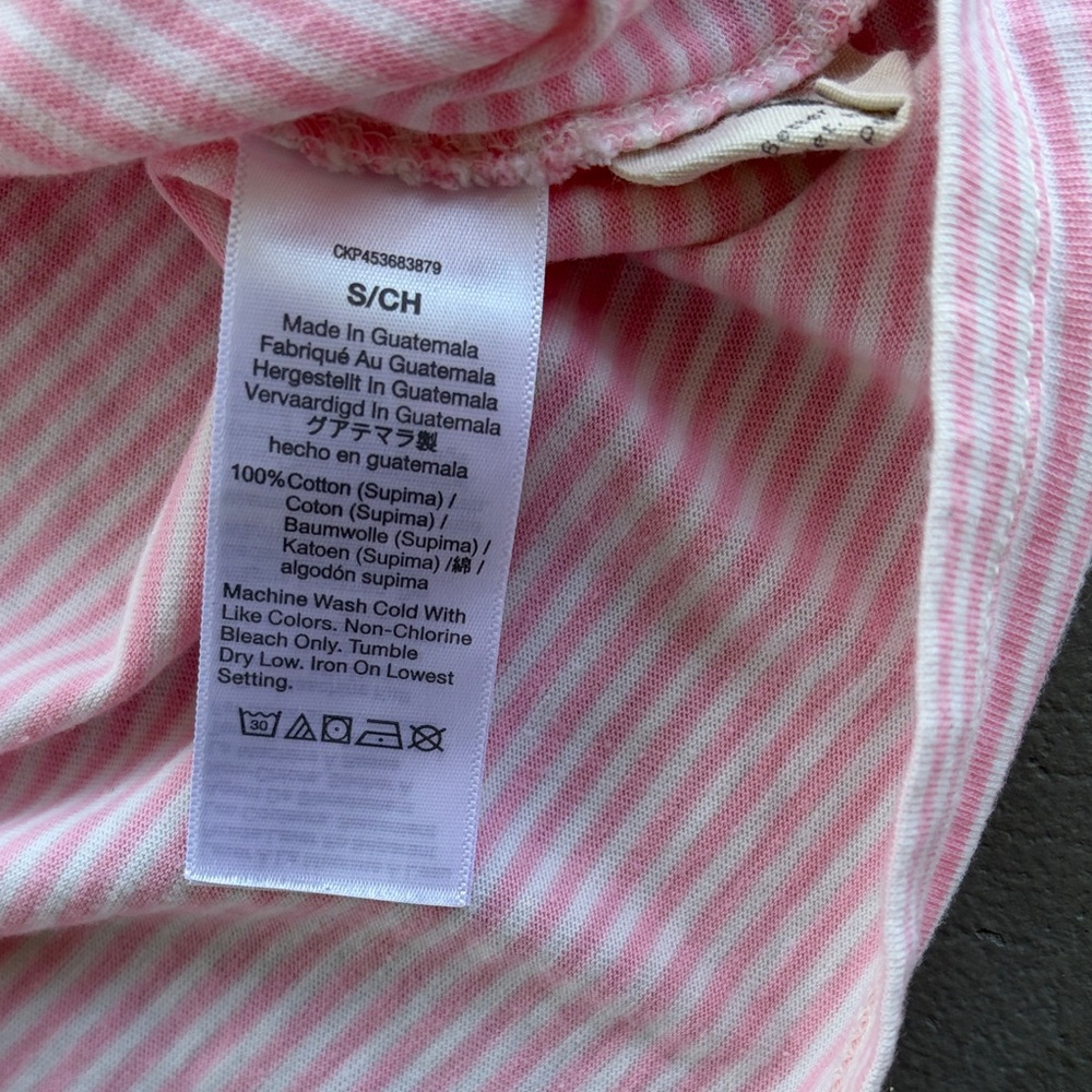 Madewell Pink Striped Tee with Brown Collar Size Small 100% Cotton - Picture 5 of 6